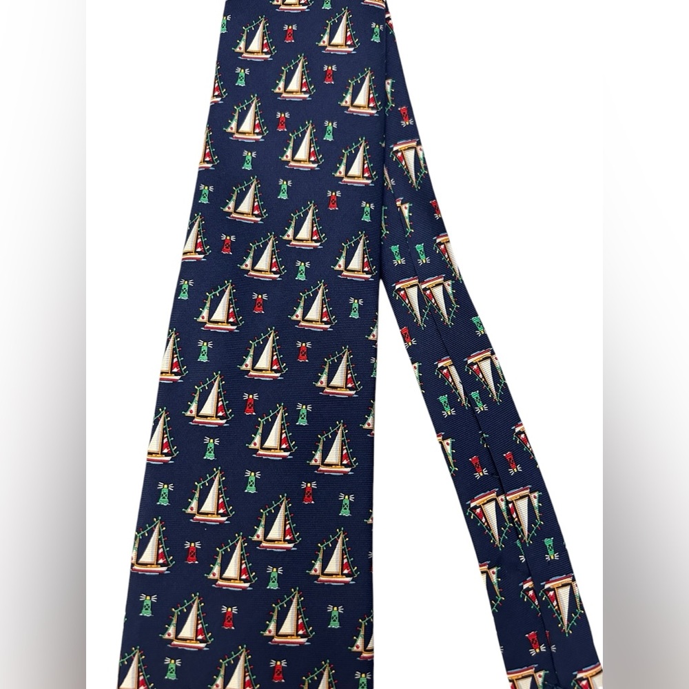 Erich Holch for Alynn 100% Silk‎ Marina Lights Tie Holiday Christmas Sailboats - Picture 7 of 11